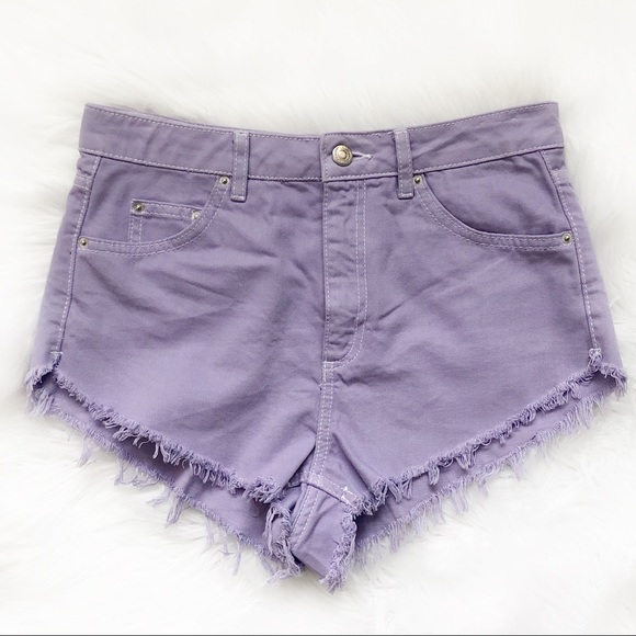 TOPSHOP Moto Kiri Lavendar Fray Hem Shorts! - Picture 2 of 7